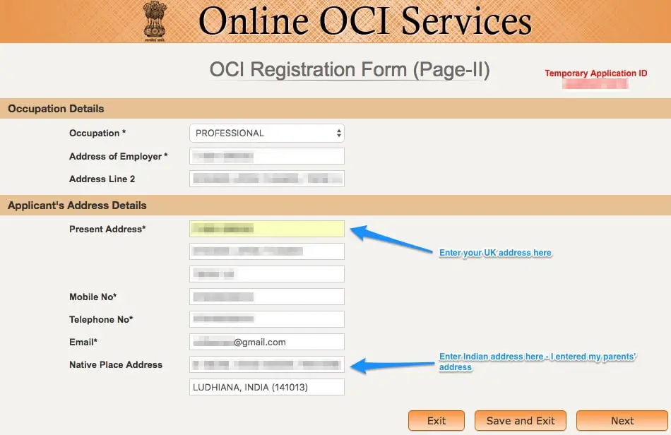 OCI Registration Occupation Details and Address [OCI Step 5]