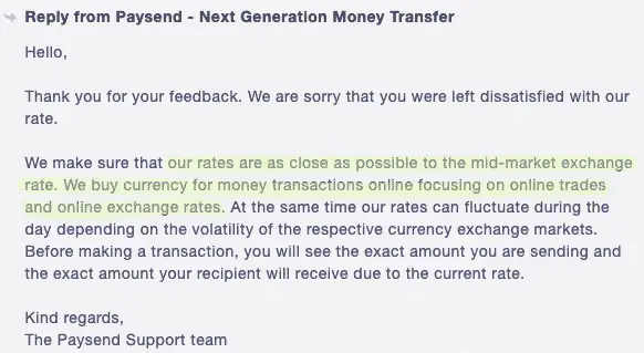 Does Paysend use mid-market exchange rates? Comments by Paysebd support team.
