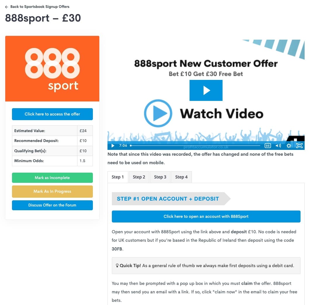 ProfitAccumulator offer video tutorial 888Sport